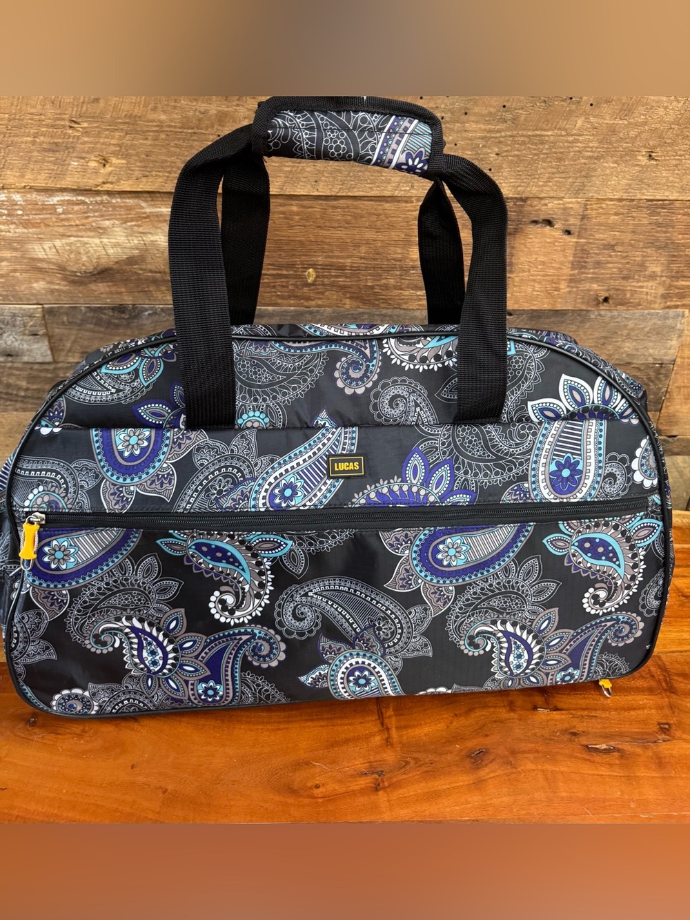 Lucas Paisley Peacock Rolling Duffel Carry-On Travel Bag Black Blue Purple EUC